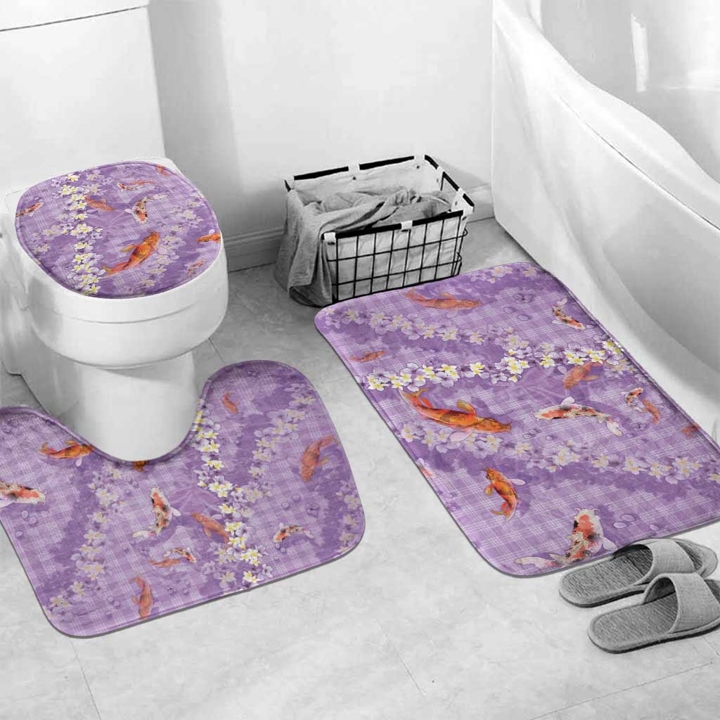 Purple Palaka Hawaiian And Japanese Bathroom Set Sakura Lei With Koi Fish - Polynesian Pride