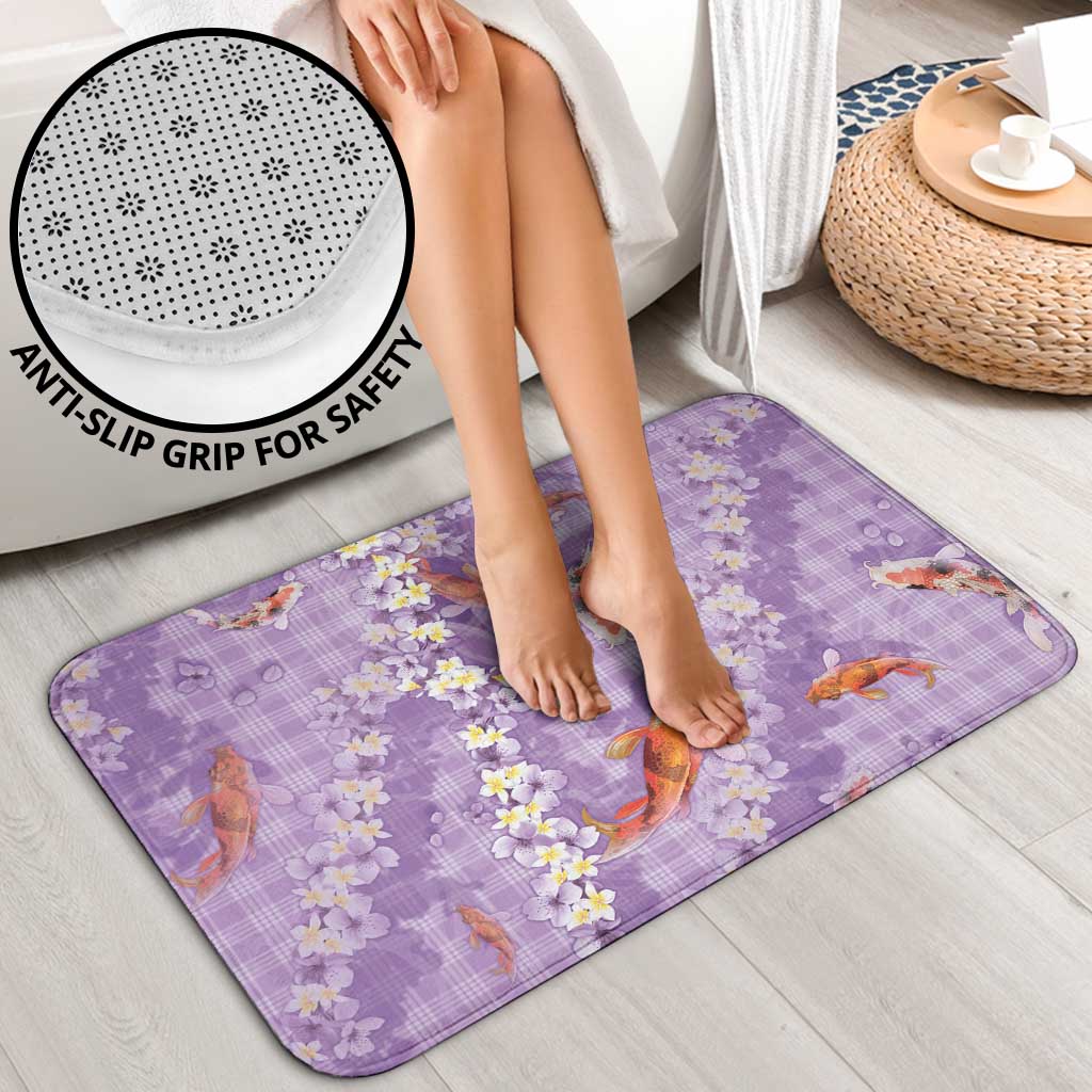 Purple Palaka Hawaiian And Japanese Bathroom Set Sakura Lei With Koi Fish - Polynesian Pride