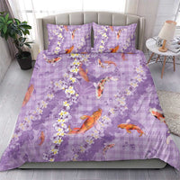 Purple Palaka Hawaiian And Japanese Bedding Set Sakura Lei With Koi Fish - Polynesian Pride