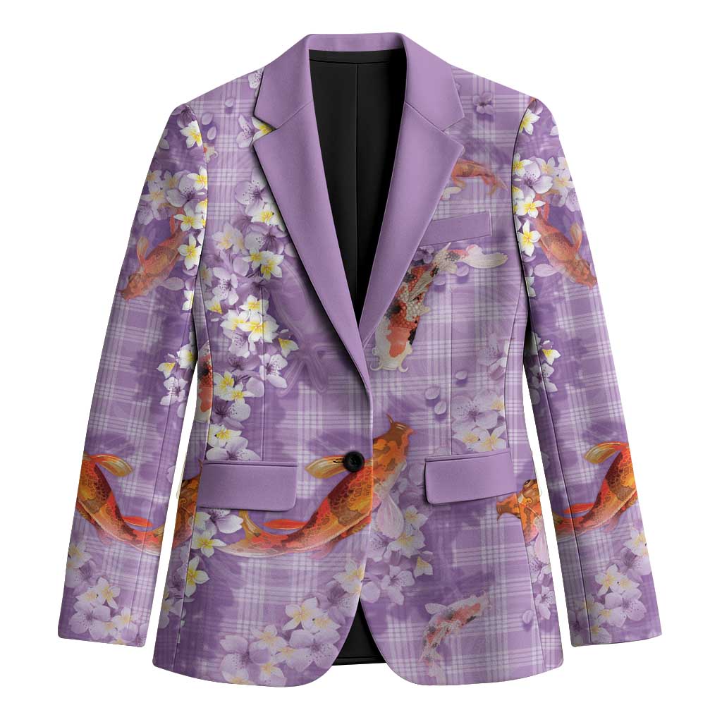 Purple Palaka Hawaiian And Japanese Blazer Sakura Lei With Koi Fish - Polynesian Pride