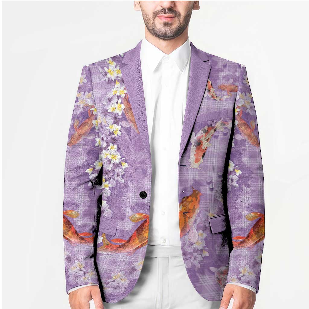 Purple Palaka Hawaiian And Japanese Blazer Sakura Lei With Koi Fish - Polynesian Pride
