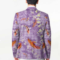Purple Palaka Hawaiian And Japanese Blazer Sakura Lei With Koi Fish - Polynesian Pride