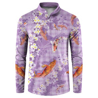 Purple Palaka Hawaiian And Japanese Button Sweatshirt Sakura Lei With Koi Fish - Polynesian Pride