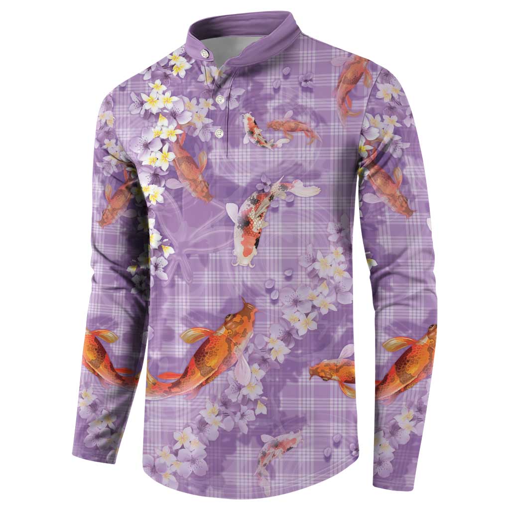 Purple Palaka Hawaiian And Japanese Button Sweatshirt Sakura Lei With Koi Fish - Polynesian Pride