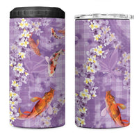 Purple Palaka Hawaiian And Japanese 4 in 1 Can Cooler Tumbler Sakura Lei With Koi Fish - Polynesian Pride