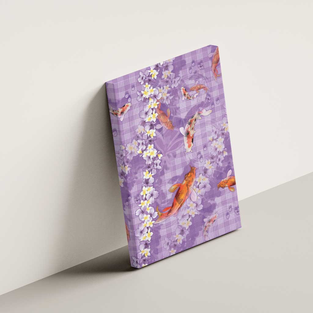 Purple Palaka Hawaiian And Japanese Canvas Wall Art Sakura Lei With Koi Fish - Polynesian Pride