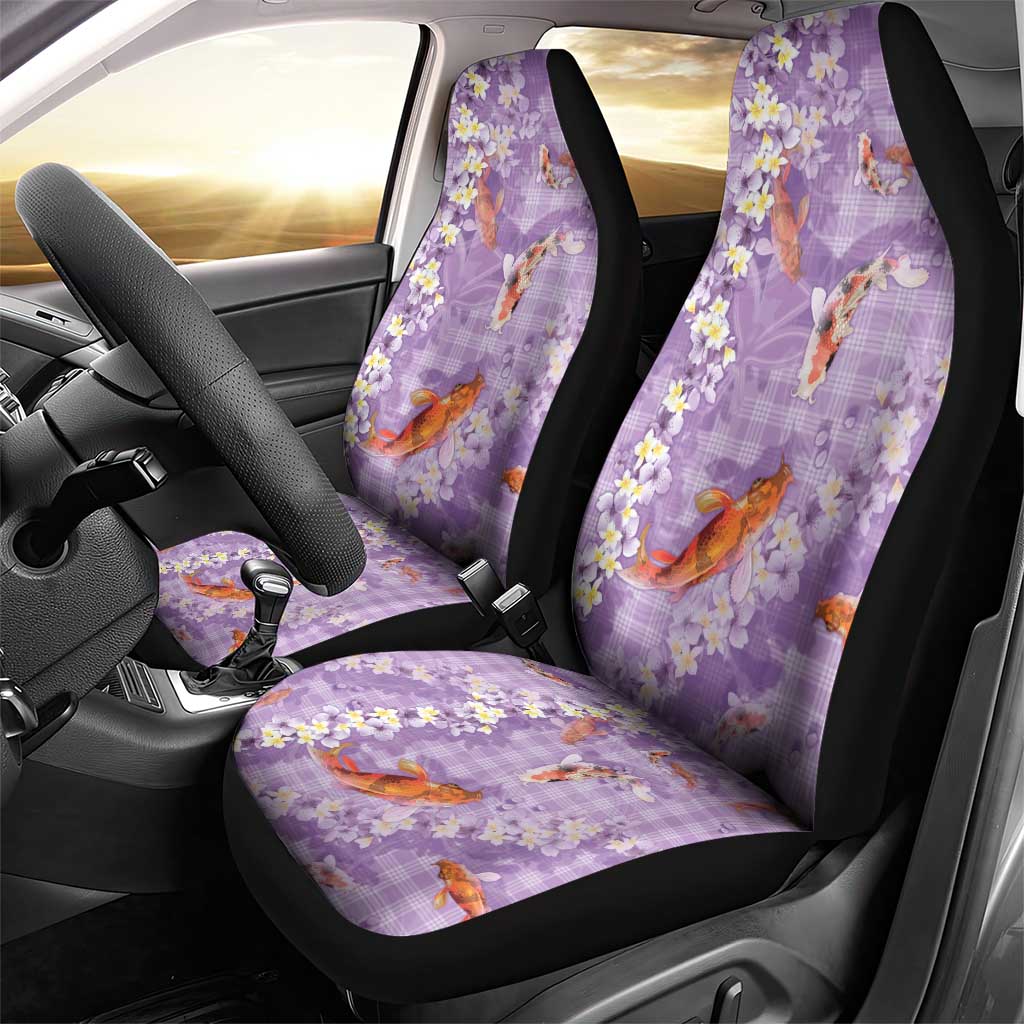 Purple Palaka Hawaiian And Japanese Car Seat Cover Sakura Lei With Koi Fish - Polynesian Pride