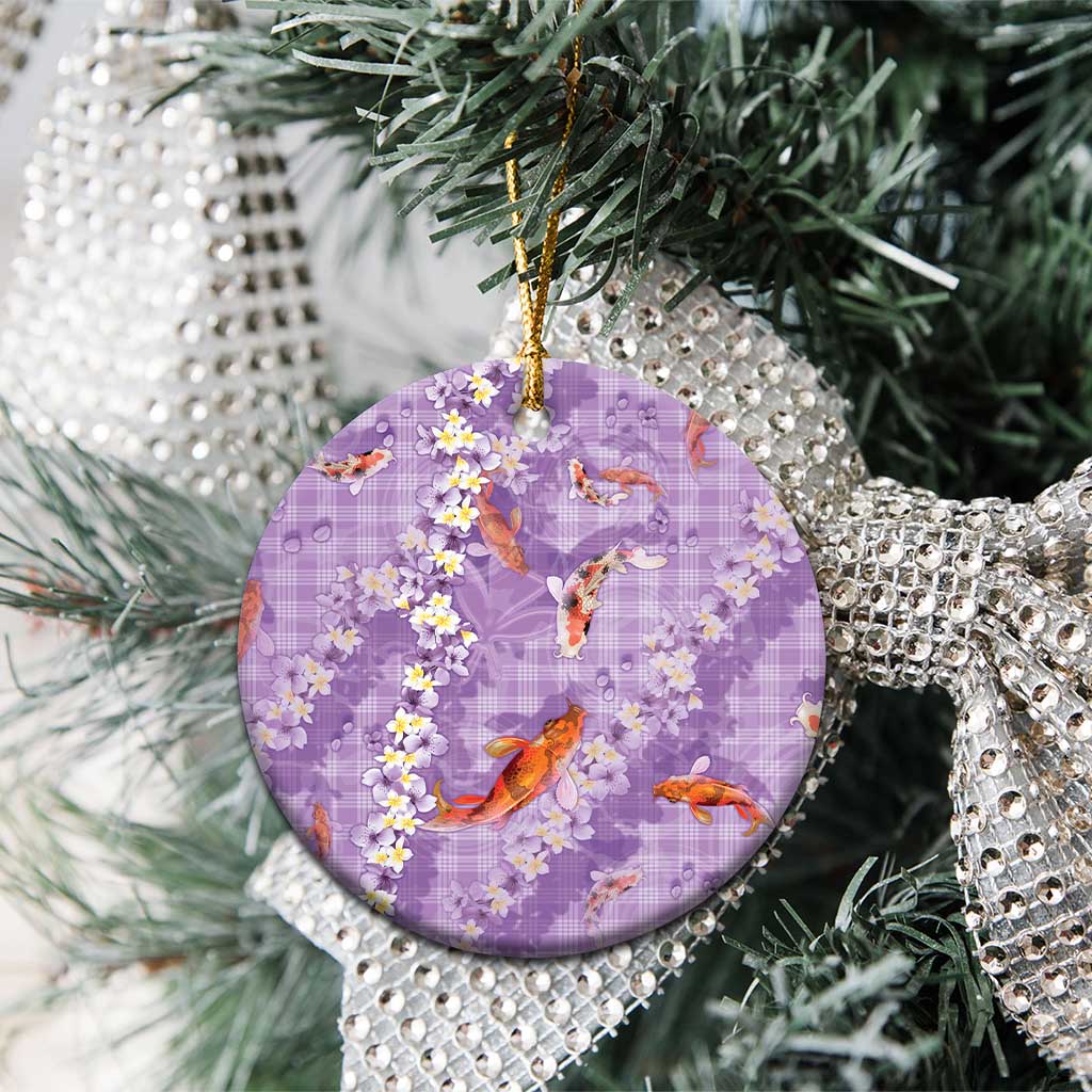 Purple Palaka Hawaiian And Japanese Ceramic Ornament Sakura Lei With Koi Fish - Polynesian Pride
