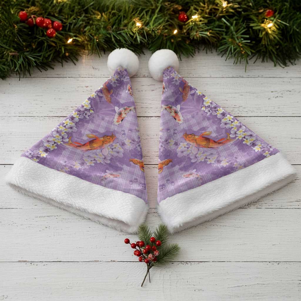 Purple Palaka Hawaiian And Japanese Christmas Santa Hat Sakura Lei With Koi Fish - Polynesian Pride
