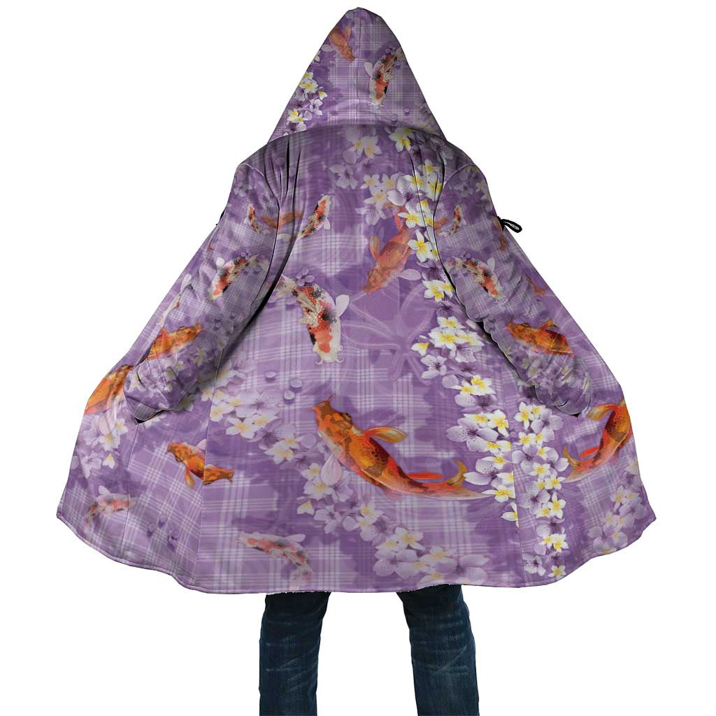 Purple Palaka Hawaiian And Japanese Cloak Sakura Lei With Koi Fish - Polynesian Pride