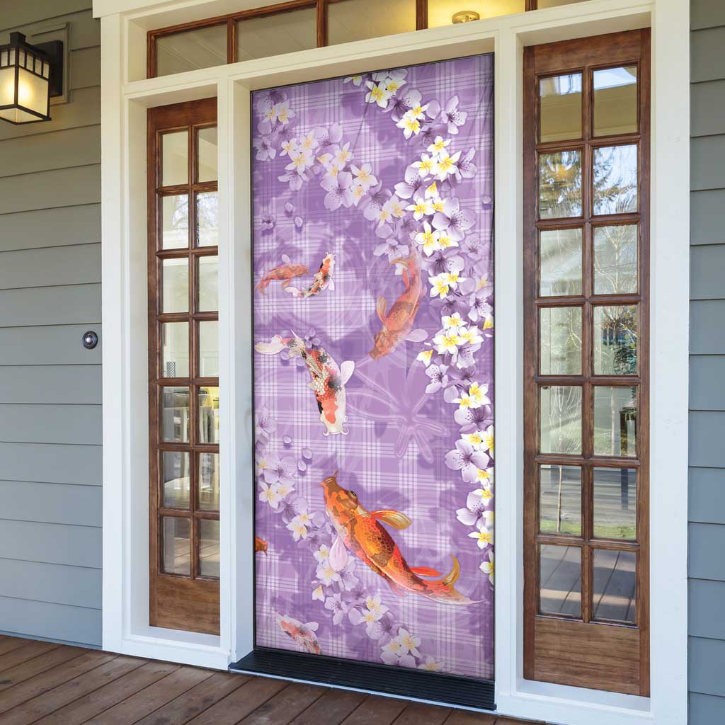 Purple Palaka Hawaiian And Japanese Door Cover Sakura Lei With Koi Fish - Polynesian Pride