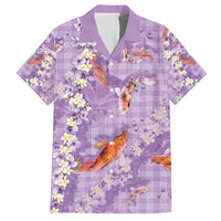 Purple Palaka Hawaiian And Japanese Family Matching Long Sleeve Bodycon Dress and Hawaiian Shirt Sakura Lei With Koi Fish - Polynesian Pride