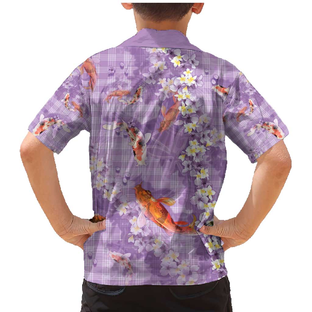 Purple Palaka Hawaiian And Japanese Family Matching Mermaid Dress and Hawaiian Shirt Sakura Lei With Koi Fish - Polynesian Pride