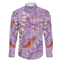 Purple Palaka Hawaiian And Japanese Family Matching Mermaid Dress and Hawaiian Shirt Sakura Lei With Koi Fish - Polynesian Pride