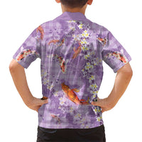 Purple Palaka Hawaiian And Japanese Family Matching Puletasi and Hawaiian Shirt Sakura Lei With Koi Fish - Polynesian Pride