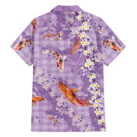 Purple Palaka Hawaiian And Japanese Family Matching Puletasi and Hawaiian Shirt Sakura Lei With Koi Fish - Polynesian Pride
