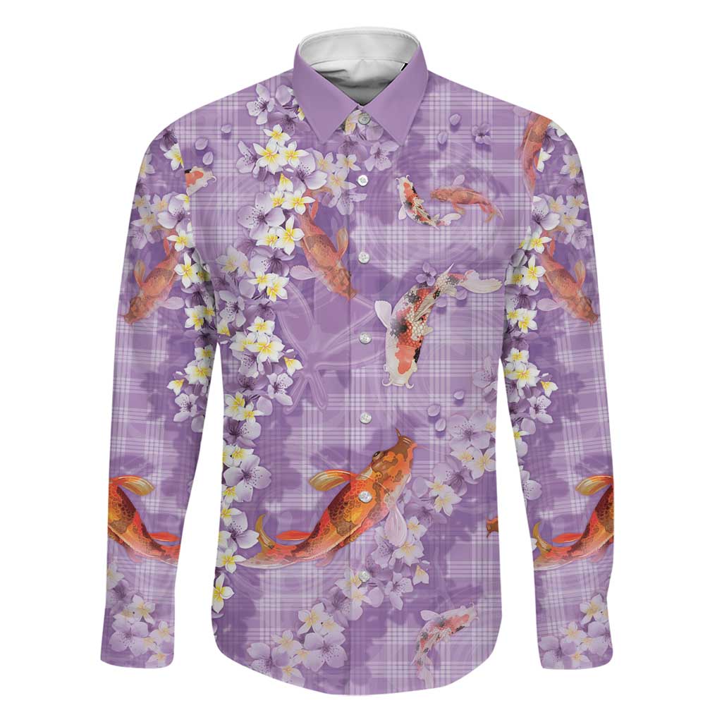 Purple Palaka Hawaiian And Japanese Family Matching Puletasi and Hawaiian Shirt Sakura Lei With Koi Fish - Polynesian Pride