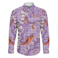Purple Palaka Hawaiian And Japanese Family Matching Puletasi and Hawaiian Shirt Sakura Lei With Koi Fish - Polynesian Pride