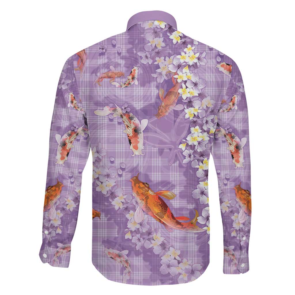 Purple Palaka Hawaiian And Japanese Family Matching Puletasi and Hawaiian Shirt Sakura Lei With Koi Fish - Polynesian Pride