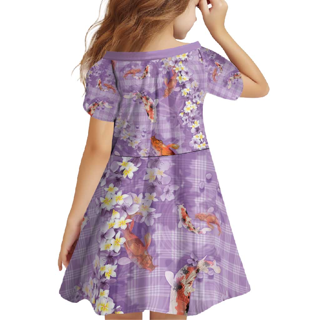 Purple Palaka Hawaiian And Japanese Family Matching Summer Maxi Dress and Hawaiian Shirt Sakura Lei With Koi Fish - Polynesian Pride