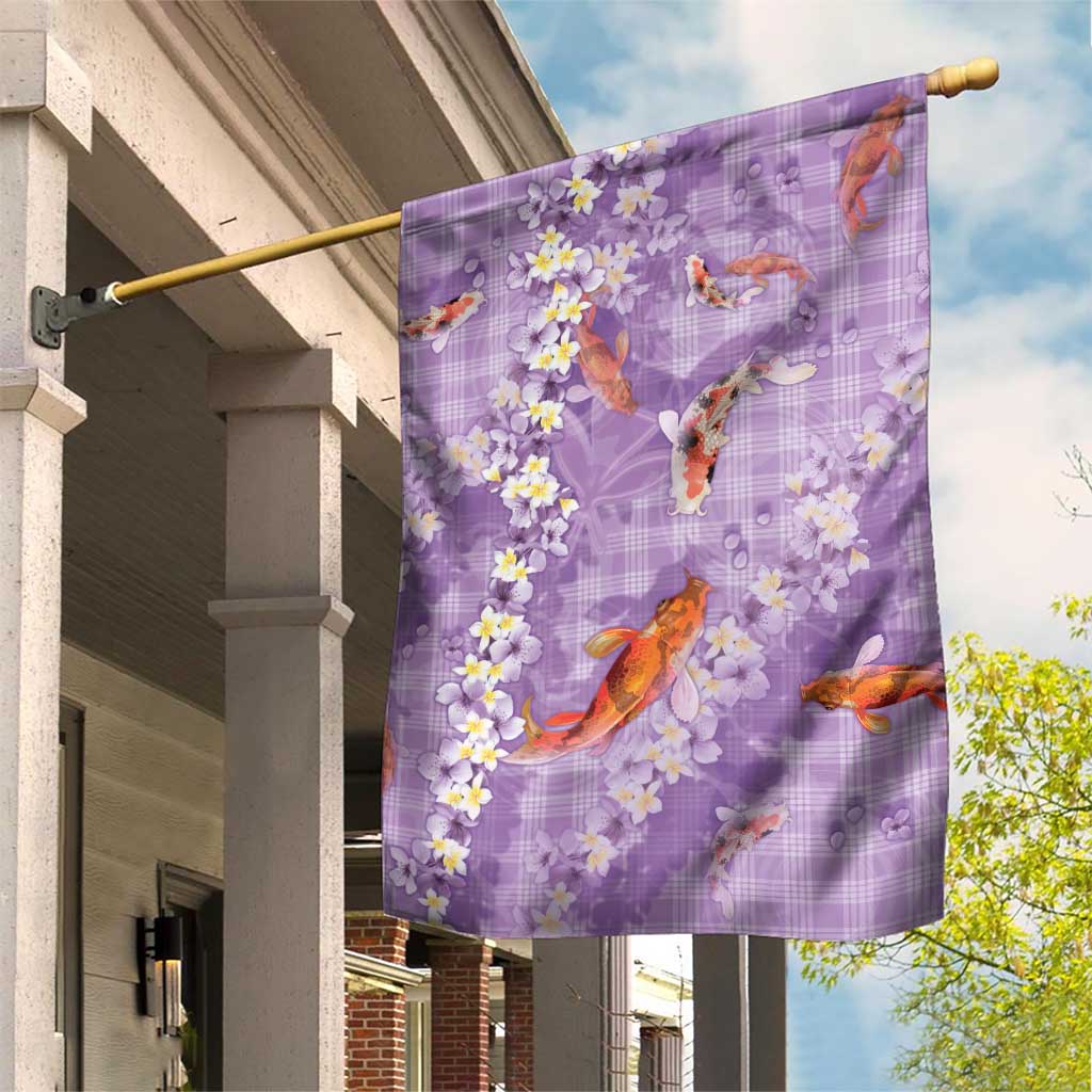 Purple Palaka Hawaiian And Japanese Garden Flag Sakura Lei With Koi Fish DT05 House Flag Purple - Polynesian Pride