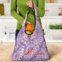 Purple Palaka Hawaiian And Japanese Grocery Bag Sakura Lei With Koi Fish - Polynesian Pride