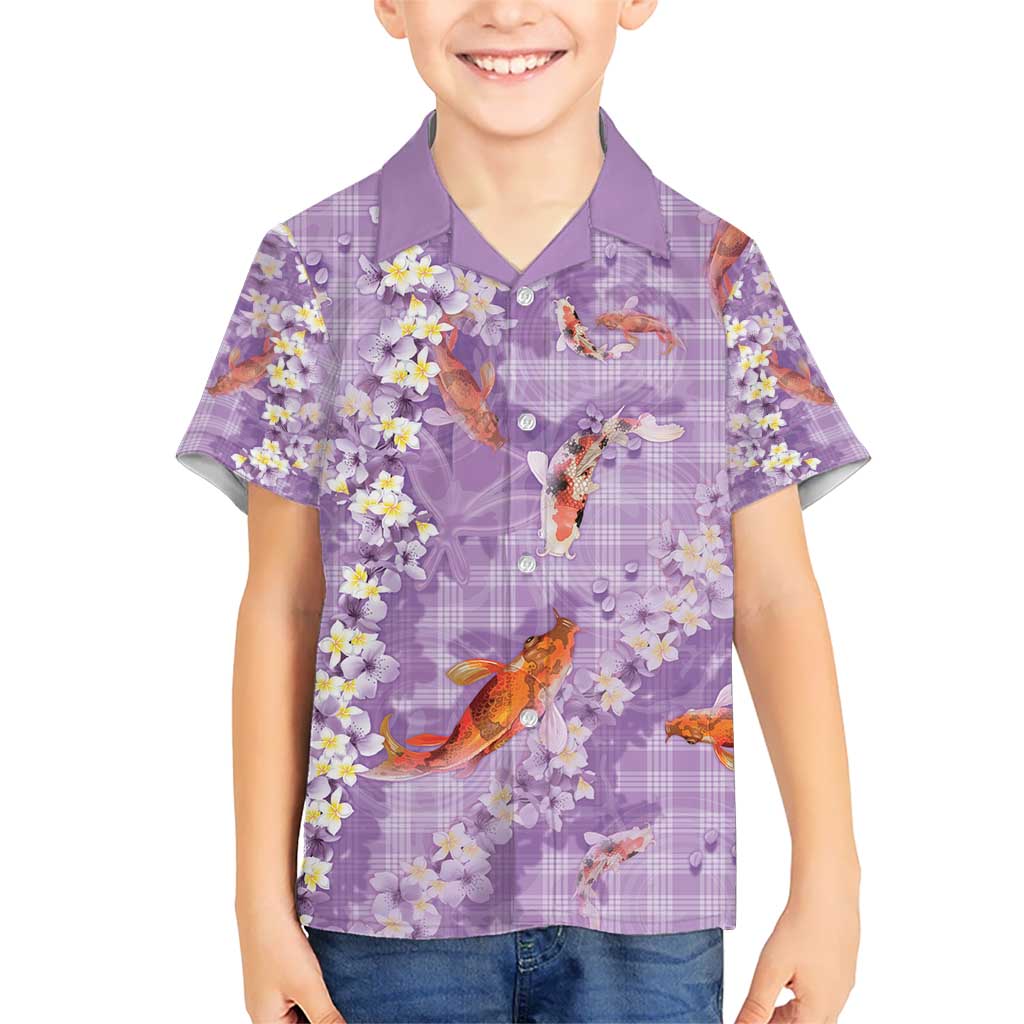 Purple Palaka Hawaiian And Japanese Hawaiian Shirt Sakura Lei With Koi Fish - Polynesian Pride