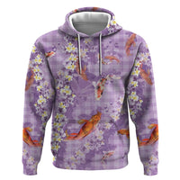 Purple Palaka Hawaiian And Japanese Hoodie Sakura Lei With Koi Fish - Polynesian Pride