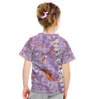 Purple Palaka Hawaiian And Japanese Kid T Shirt Sakura Lei With Koi Fish - Polynesian Pride