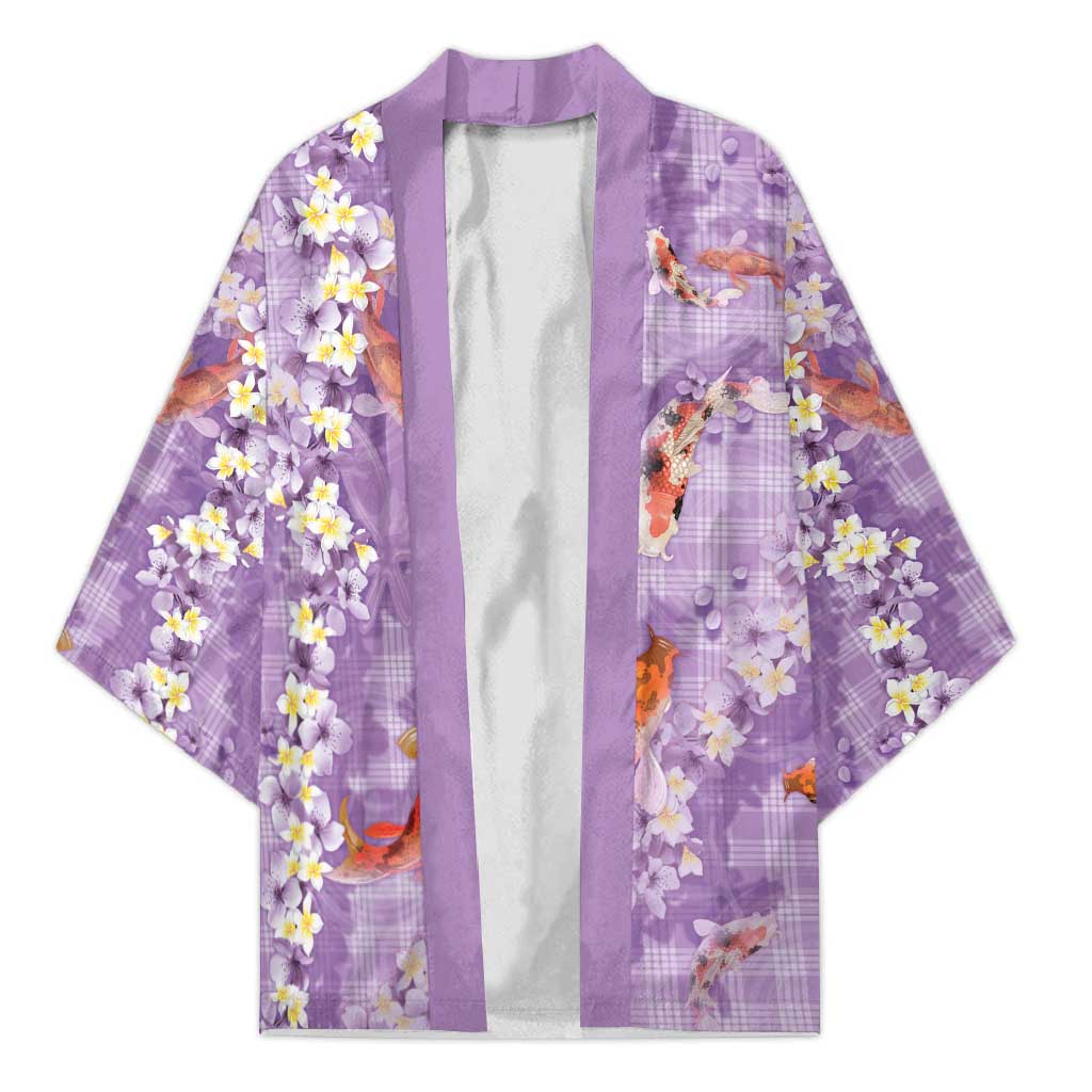 Purple Palaka Hawaiian And Japanese Kimono Sakura Lei With Koi Fish DT05 Unisex Purple - Polynesian Pride