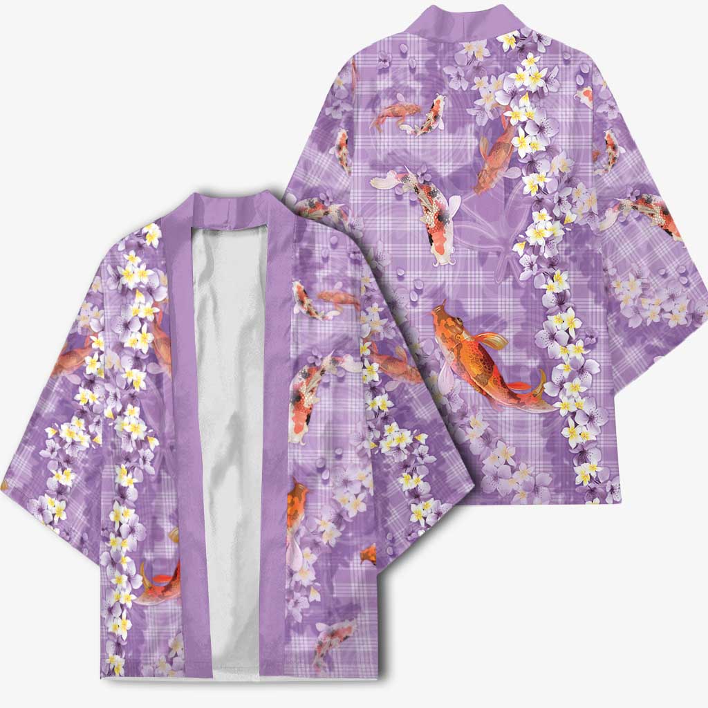 Purple Palaka Hawaiian And Japanese Kimono Sakura Lei With Koi Fish - Polynesian Pride