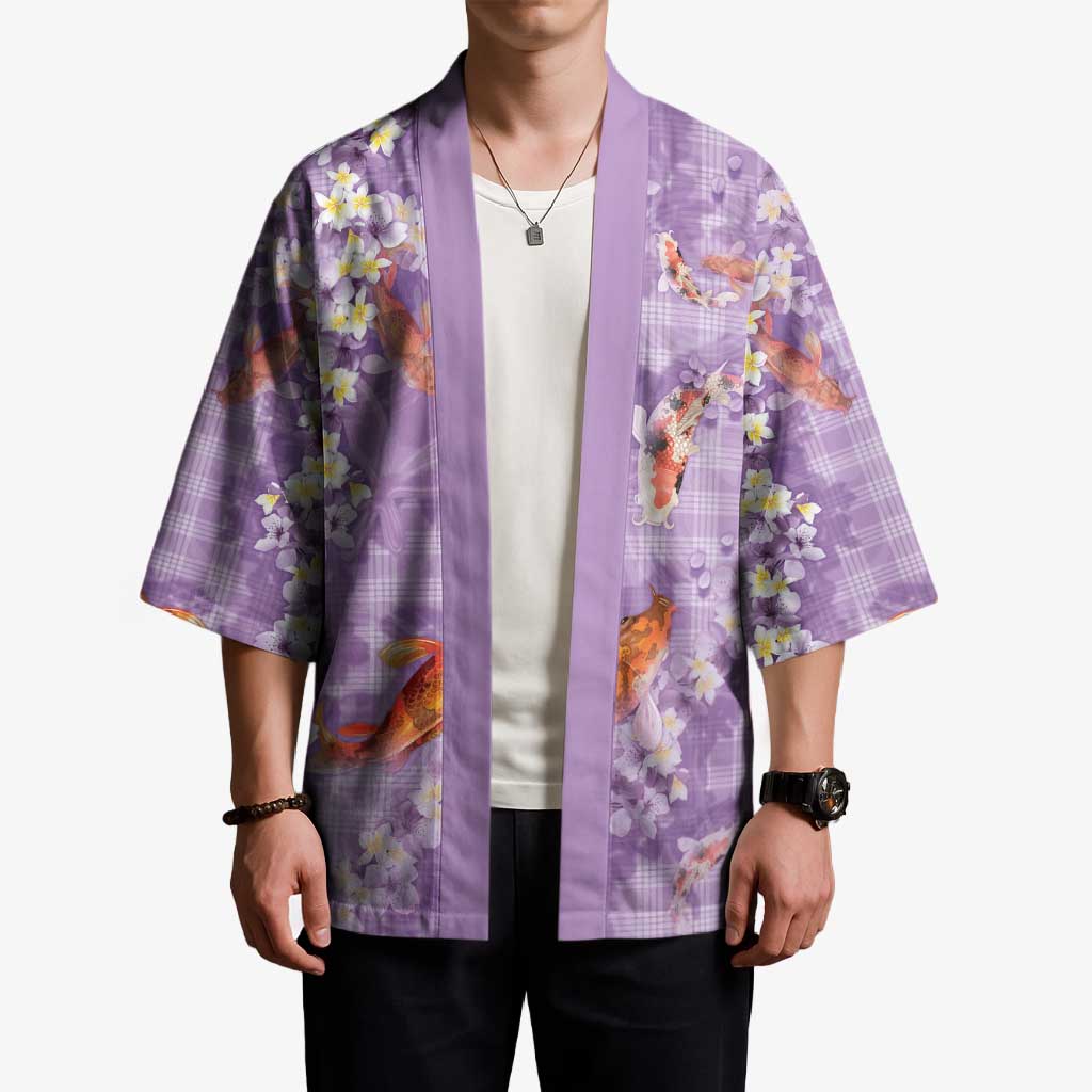 Purple Palaka Hawaiian And Japanese Kimono Sakura Lei With Koi Fish - Polynesian Pride