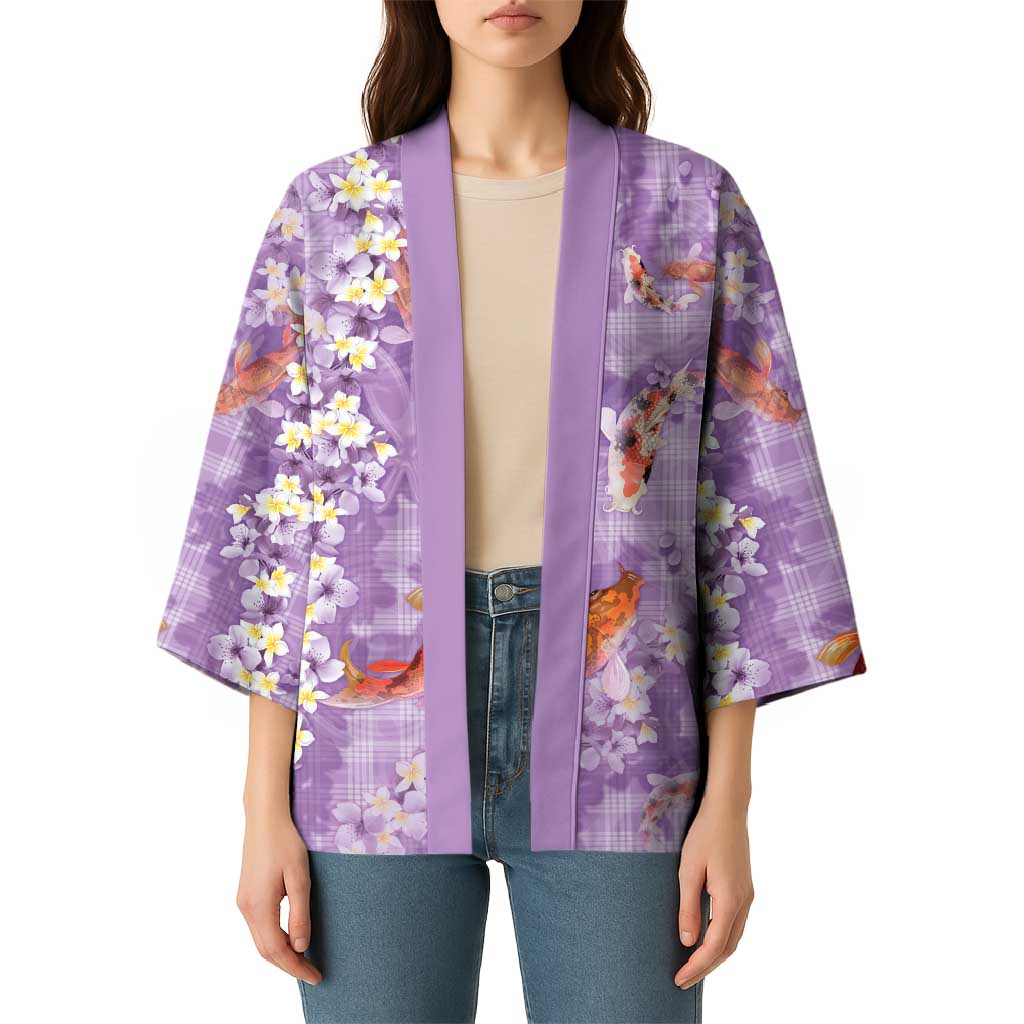 Purple Palaka Hawaiian And Japanese Kimono Sakura Lei With Koi Fish - Polynesian Pride