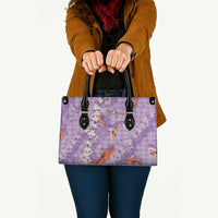 Purple Palaka Hawaiian And Japanese Leather Bag Sakura Lei With Koi Fish - Polynesian Pride