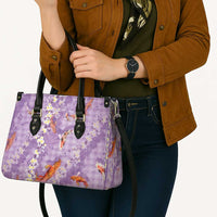 Purple Palaka Hawaiian And Japanese Leather Bag Sakura Lei With Koi Fish - Polynesian Pride