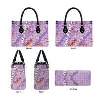 Purple Palaka Hawaiian And Japanese Leather Bag Sakura Lei With Koi Fish - Polynesian Pride