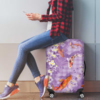 Purple Palaka Hawaiian And Japanese Luggage Cover Sakura Lei With Koi Fish - Polynesian Pride