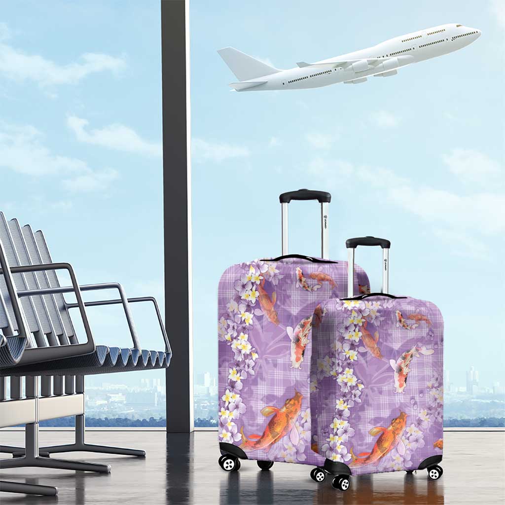 Purple Palaka Hawaiian And Japanese Luggage Cover Sakura Lei With Koi Fish - Polynesian Pride