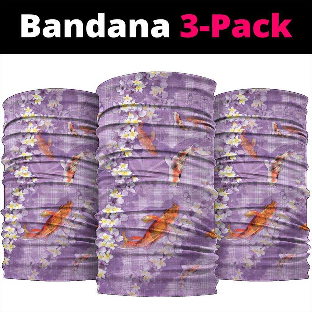 Purple Palaka Hawaiian And Japanese Neck Gaiter Sakura Lei With Koi Fish - Polynesian Pride