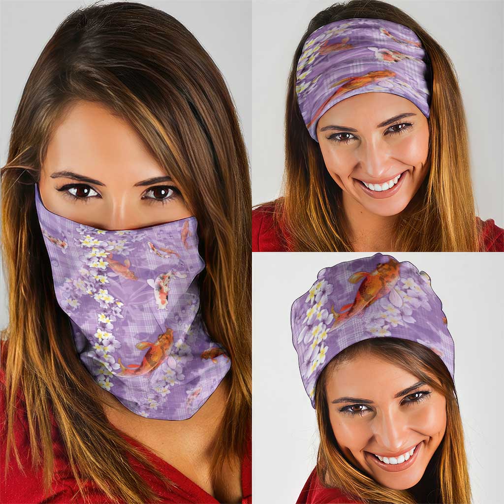 Purple Palaka Hawaiian And Japanese Neck Gaiter Sakura Lei With Koi Fish - Polynesian Pride