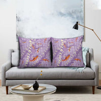 Purple Palaka Hawaiian And Japanese Pillow Cover Sakura Lei With Koi Fish - Polynesian Pride