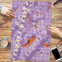 Purple Palaka Hawaiian And Japanese Puzzle Sakura Lei With Koi Fish - Polynesian Pride
