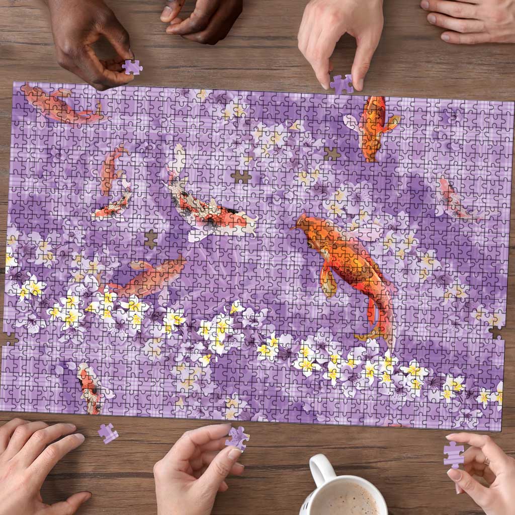 Purple Palaka Hawaiian And Japanese Puzzle Sakura Lei With Koi Fish - Polynesian Pride