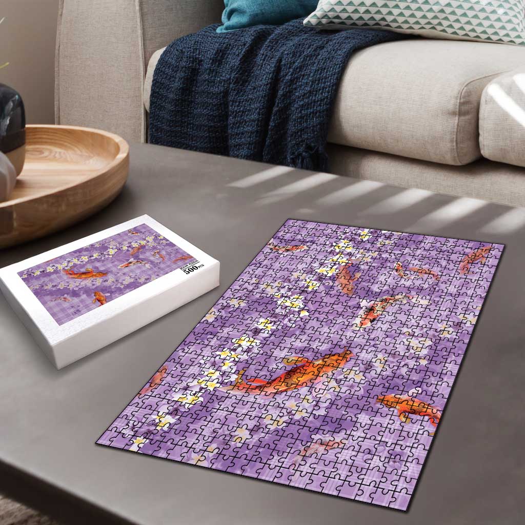 Purple Palaka Hawaiian And Japanese Puzzle Sakura Lei With Koi Fish - Polynesian Pride
