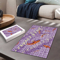 Purple Palaka Hawaiian And Japanese Puzzle Sakura Lei With Koi Fish - Polynesian Pride