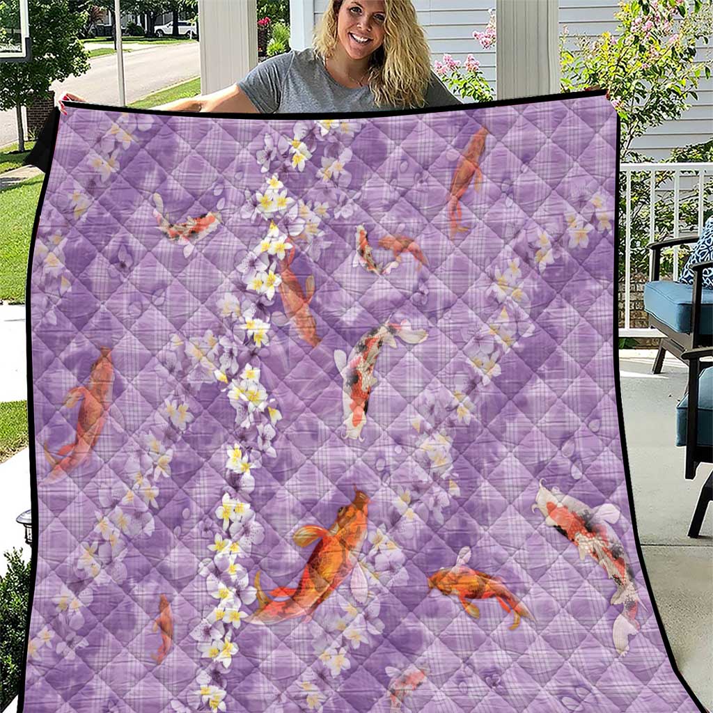 Purple Palaka Hawaiian And Japanese Quilt Sakura Lei With Koi Fish DT05 Purple - Polynesian Pride