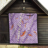 Purple Palaka Hawaiian And Japanese Quilt Sakura Lei With Koi Fish - Polynesian Pride