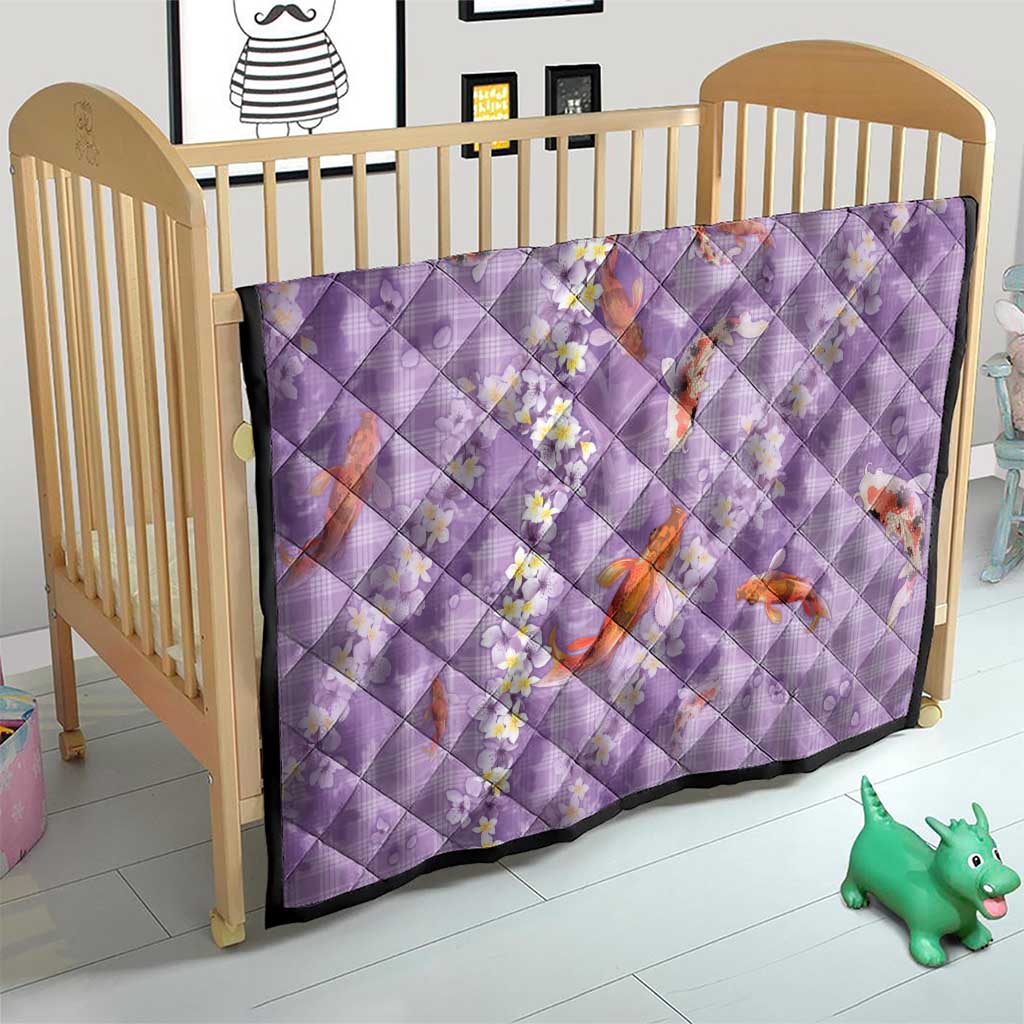Purple Palaka Hawaiian And Japanese Quilt Sakura Lei With Koi Fish - Polynesian Pride