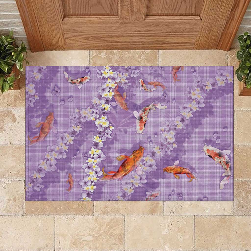Purple Palaka Hawaiian And Japanese Rubber Doormat Sakura Lei With Koi Fish - Polynesian Pride