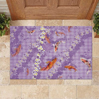 Purple Palaka Hawaiian And Japanese Rubber Doormat Sakura Lei With Koi Fish - Polynesian Pride